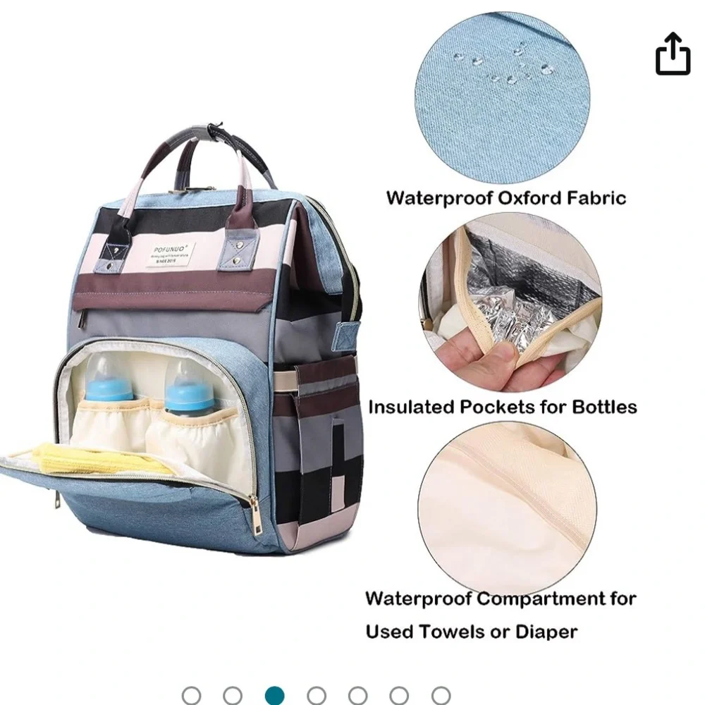 Pofunuo Diaper Bag Backpack - Waterproof Multifunctional Large Travel Baby Bag